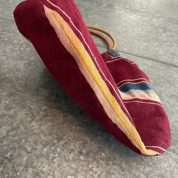 Vintage 70s Knapp Sacs California Round Knit Wood Handle Bag Purse Boho Aztec - Picture 6 of 11